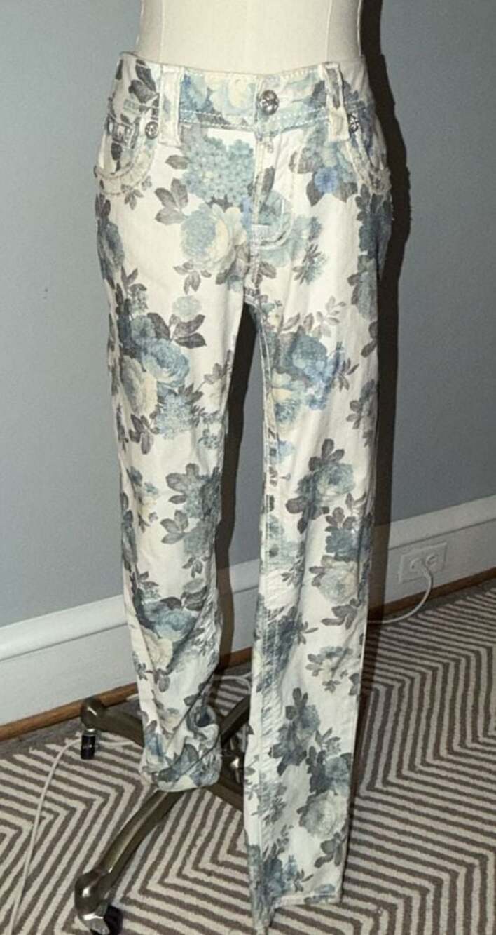 Miss Me Cargo Blue Peony Floral Ankle Skinny Jeans size 28